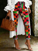 Women's Abstrct Multicolor Art Print Art Ripped Skinny Jeans
