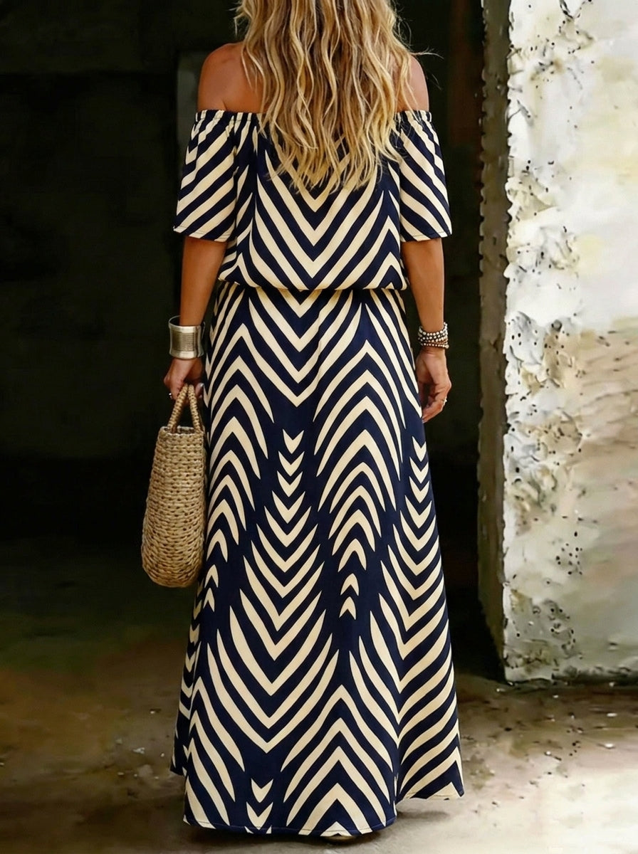 Women’s Casual Off-shoulder Elastic-waist Long Dress