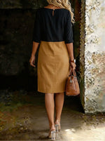 Women's Contrasting Colors Square Neckline Three-quarter Sleeves Dress