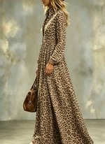 Women's Retro Leopard Turn-down Collar Shirt Dress