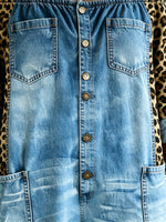 Women’s Leopard Patchwork Casual One Piece Denim Jumpsuit