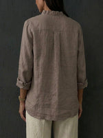 Women's Casual Cotton And Linen Ruffle Shirt