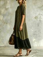 Women's Casual Leopard-print Spliced chiffon & Cotton Dress
