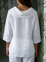 Women's Solid Color Draped Neck 3/4 Sleeve Comfortable Casual Linen Pocket Top