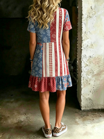 Women's American Stripe Print V-neck Short-sleeve Dress