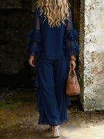 Women's Elegant Summer Round Neck Ruffle Sleeve Flowy Maxi Dress