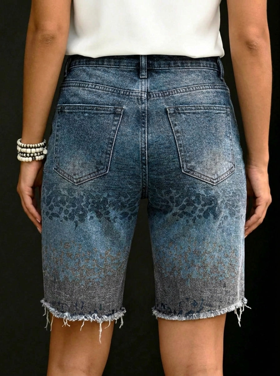 Women's Gradient Art Print Casual Denim Shorts