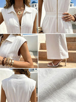 Women’s Sleeveless Collared Pocket Zip Front Casual Jumpsuit