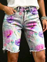 Women's Gradient Floral Print Casual Denim Shorts