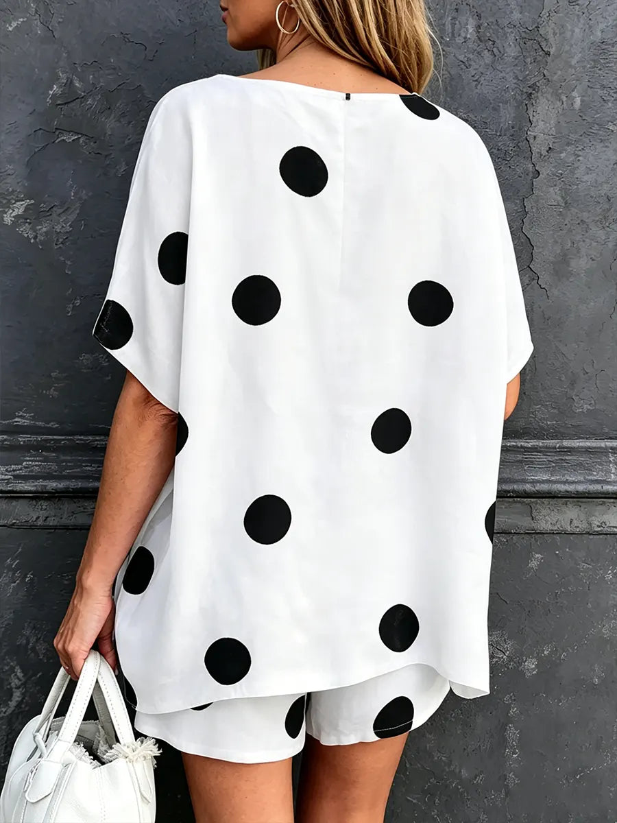 Women's Stylish Polka-dot Cotton Two-piece Set