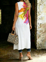 Women's Flower Print Low-high Design Sleeveless Top