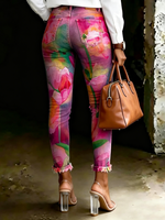 Women's Pink Gradient Floral Print Ripped Skinny Jeans