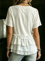 Women's V Neck Ruffle Short Sleeve Blouse Top