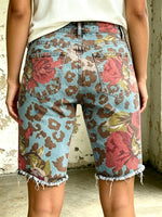 Women's Vividly Leopard Floral Totem Art Print Casual Denim Shorts