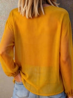 Women's Summer Casual Long-sleeve Loose Drawstring Neckline Organza Top