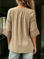 Women's Bohemian-style Peasant Blouse Lace Detailing V-neck