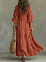 Women's V-Neck Long Sleeve Maxi Shirt Dress