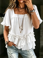 Women's Square Neck Ruffle Short Sleeve Blouse Top