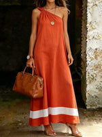 Women's Elegant One-shoulder Sleeveless Flowy Maxi Dress