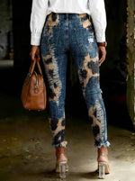 Women's Leopard Print Art Ripped Skinny Jeans