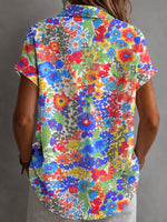 Women's Multicolor Flower Short Sleeve Casual Shirts