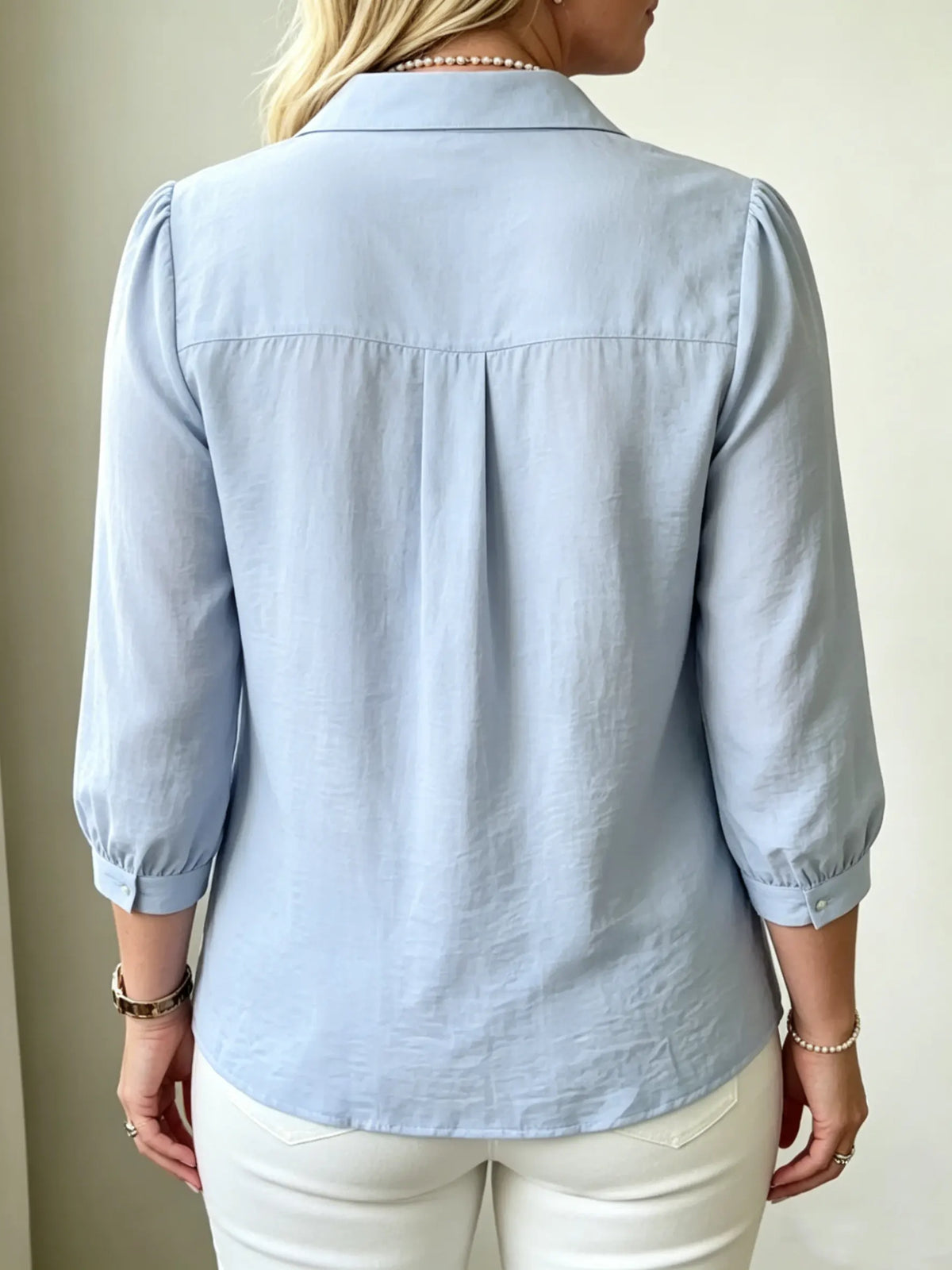 Elegant Ruffle Blouse Pleated Front Button Down Shirt With Pearl Buttons