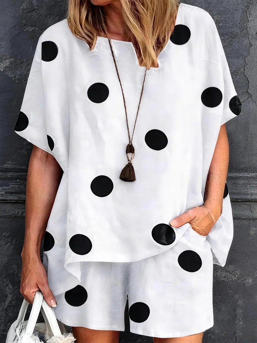 Women's Stylish Polka-dot Cotton Two-piece Set