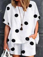 Women's Stylish Polka-dot Cotton Two-piece Set