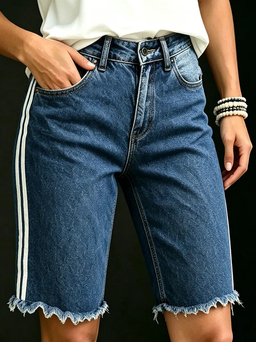 Women's Retro Casual Stripe Print Denim Shorts