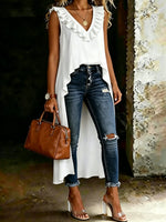 Women's Casual Solid Color Sleveeless High-low Cotton Shirt