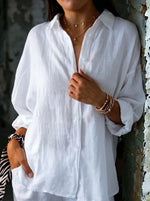 Women's Cotton & Linen Casual Tie-back Shirt