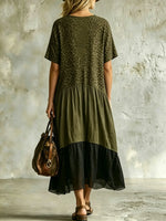 Women's Casual Leopard-print Spliced chiffon & Cotton Dress
