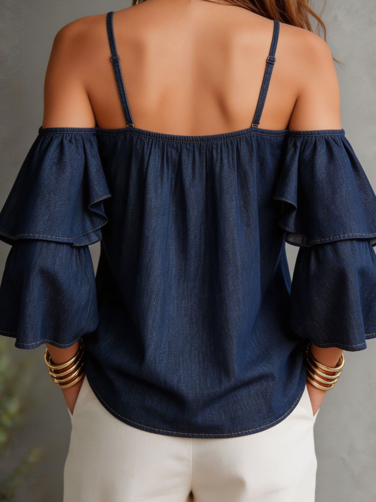 Women's Fashionable Strapless Ruffled Off-shoulder Causal Blouse Top