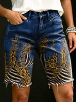 Women's Vintage Gradient Leopard Print Art Casual Denim Shorts