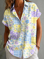 Women's Flower Patchwork Short Sleeve Casual Shirts