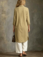Women's Linen-blend Button-front Long Shirt Dress Trousers Set