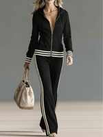 Women’s Casual Cozy Stylish Striped Hoodie And Pants Set