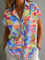 Women's Multicolor Flower Short Sleeve Casual Shirts