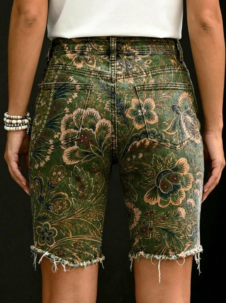 Women's Floral Art Print Casual Denim Shorts