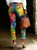 Women's Colorful Abstract Art Art Ripped Skinny Jeans