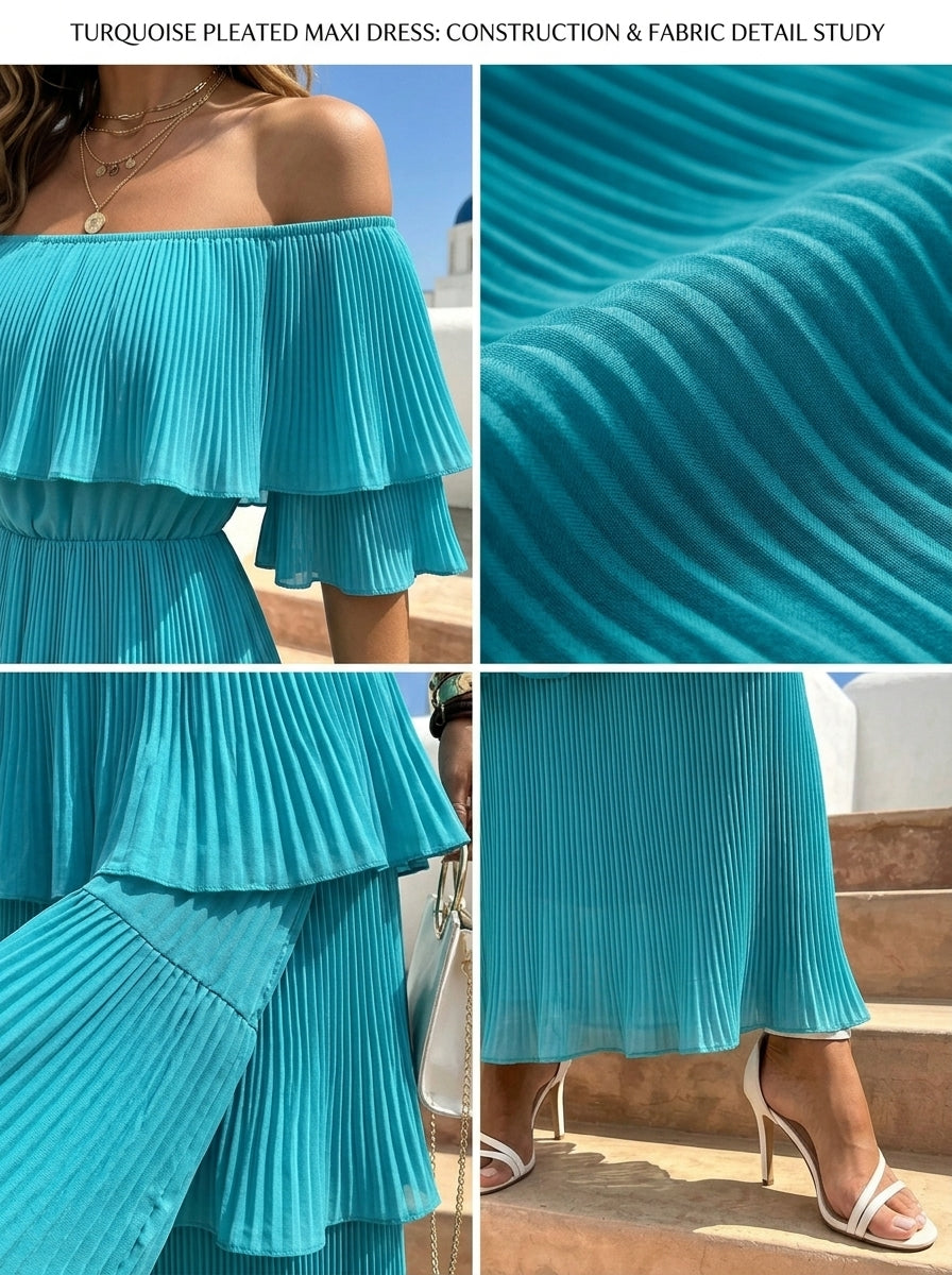 Women’s Off-shoulder Boat-neck Dress With Ruffled Hem And Elegant Cake Silhouette Beach Vacations Maxi Dress