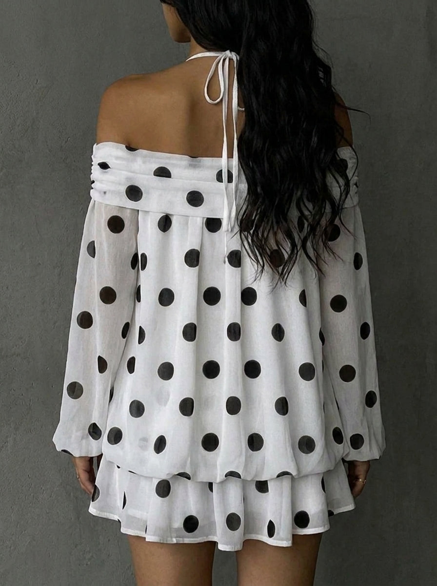 Women's Elegant Polka Dots Halter Tie Mini Dress