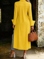Women's Solid-color Fashionable Asymmetrical Slit Design Long Sleeve Shirt Dress