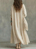 Women's Button Front Long Sleeve Maxi Shirt Dress