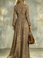 Women's Retro Leopard Turn-down Collar Shirt Dress
