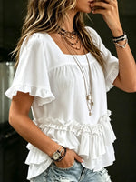 Women's Square Neck Ruffle Short Sleeve Blouse Top