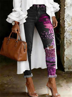 Women's Leopard Print Art Ripped Skinny Jeans