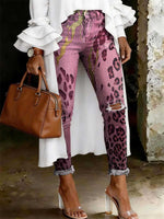 Women's Leopard Print Art Ripped Skinny Jeans