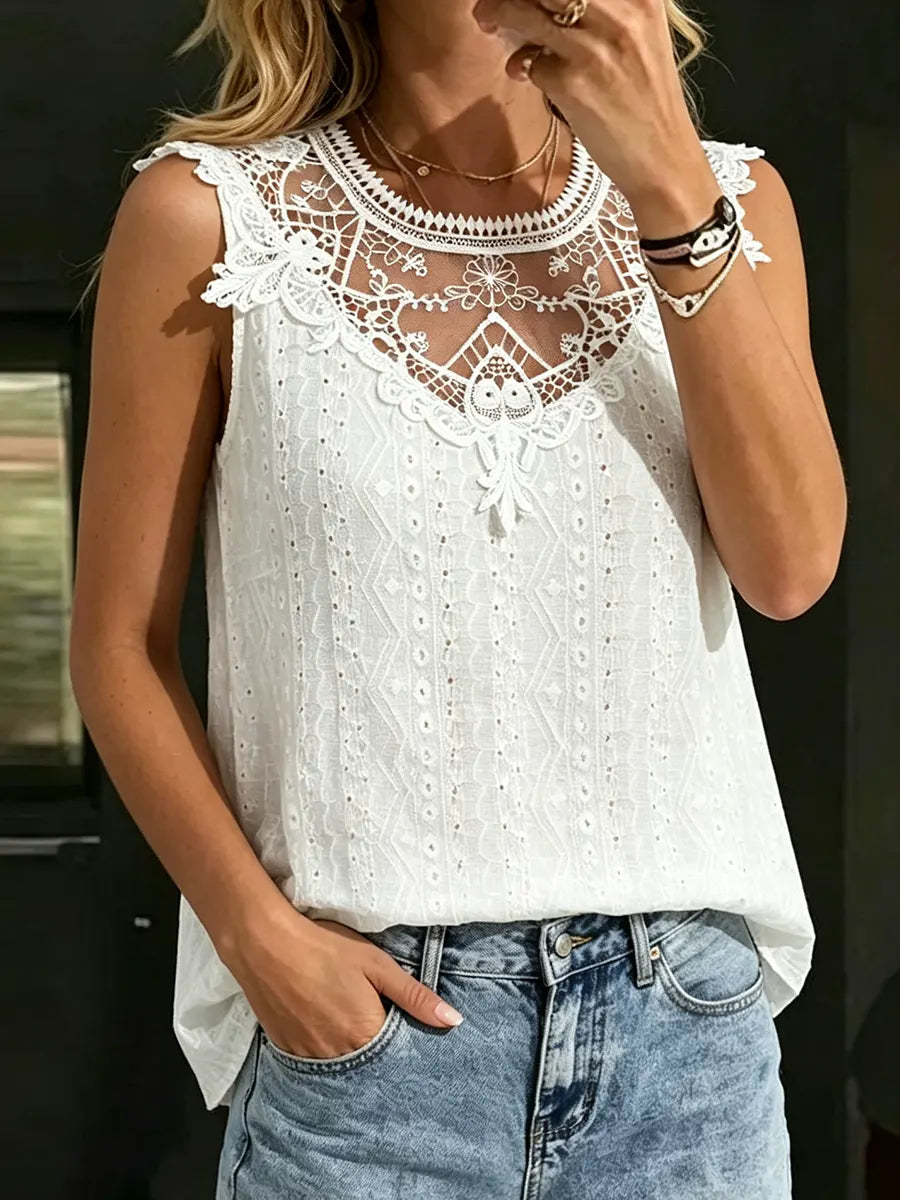Women's Stylish Lace-trimmed Sleeveless Tank Top