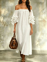 Women's Casual Solid White Linen Look Loose Long Dress